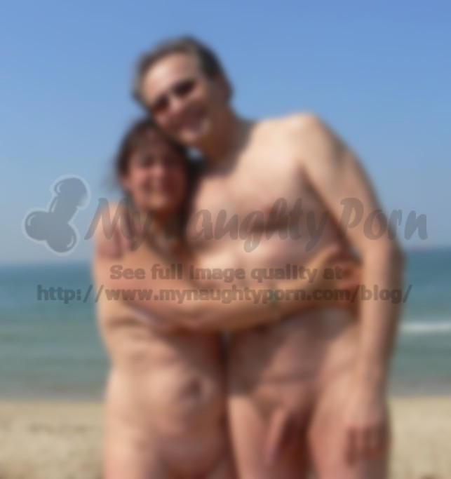 Monster Cock Beach Couple - Lovely older couple on the beach showing guy's big semi-hard cock and and  wife's saggy breasts and shaved cunt