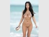 Kim Kardashian showing big tits and shaved pussy nude on nude beach